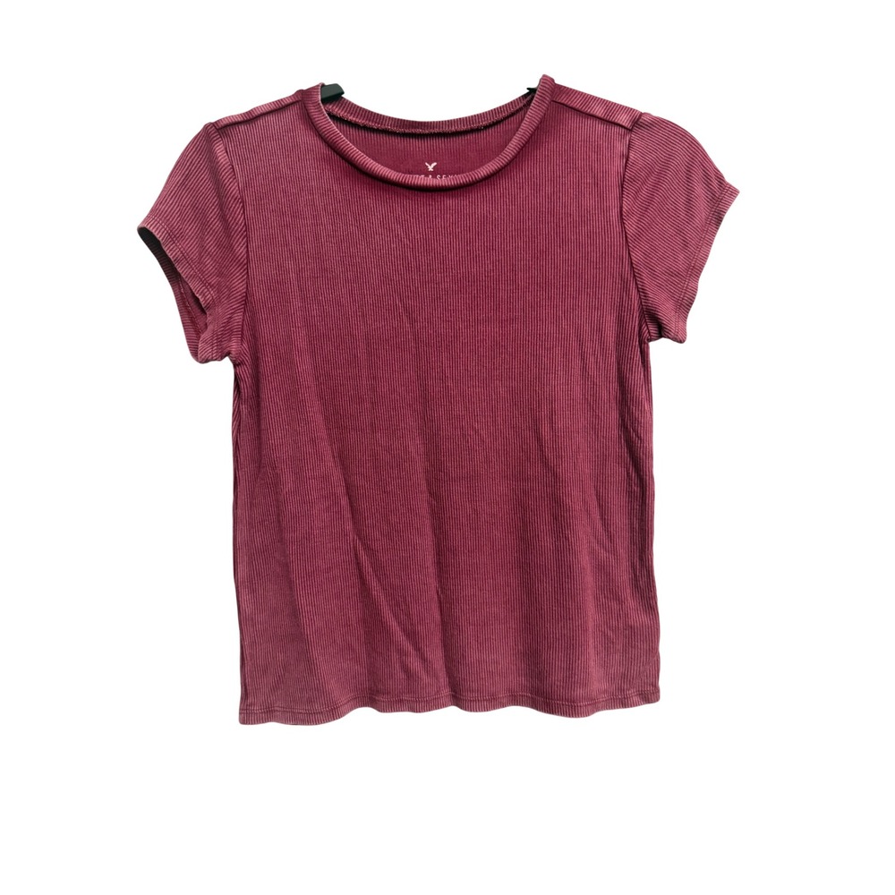 American Eagle Soft & Sexy Ribbed T-Shirt Burgundy Maroon XS Short Sleeve Crew